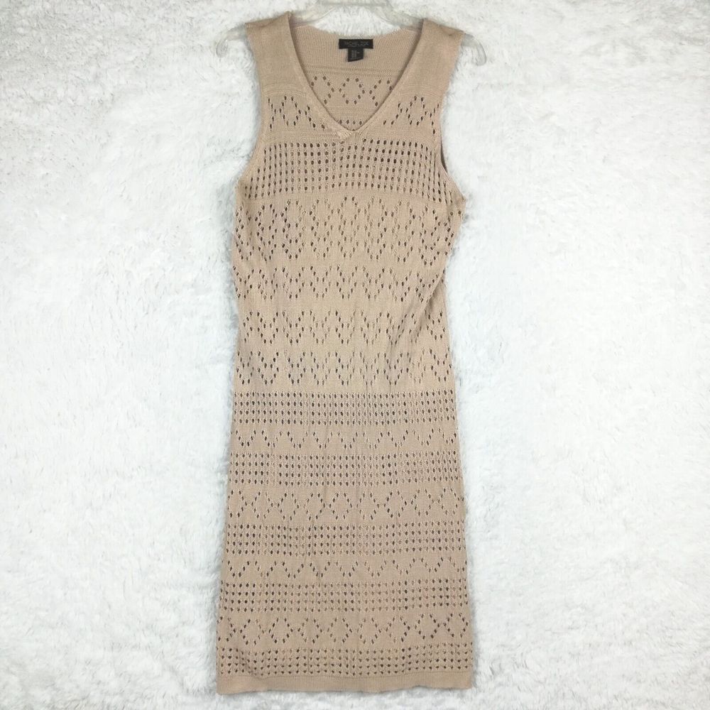 Rachel Zoe Womens Dress Pointelle Knit Midi Beige Beach Lined Southwestern XL